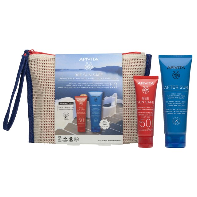 Apivita Promo Pack Bee Sun Safe Κρέμα Προσώπου κατά των Πανάδων & των Ρυτίδων με Χρώμα SPF50 50ml+ ΔΩΡΟ After Sun Δροσιστική & Καταπραϋντική Κρέμα-Gel 100ml