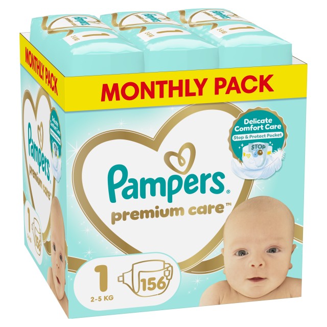 Pampers Monthly Pack Premium Care Πάνα Μέγεθος No 1 (2-5kg) 156 πάνες