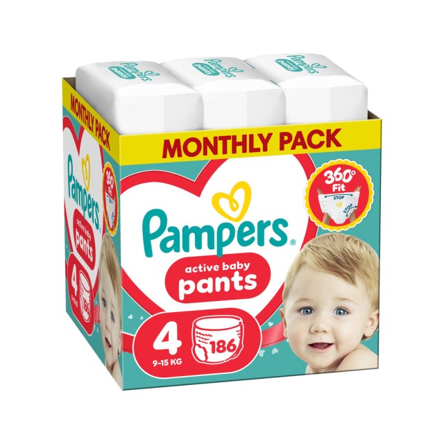 Pampers Active Baby Pants Monthly Pack No4 (9-15kg) 186τμχ