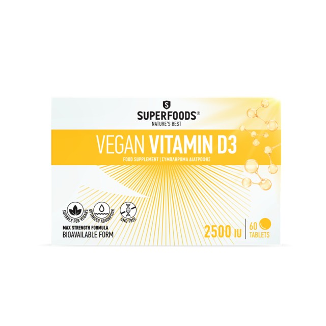 Superfoods Vitamin D3 Vegan 2500iu 60 ταμπλέτες