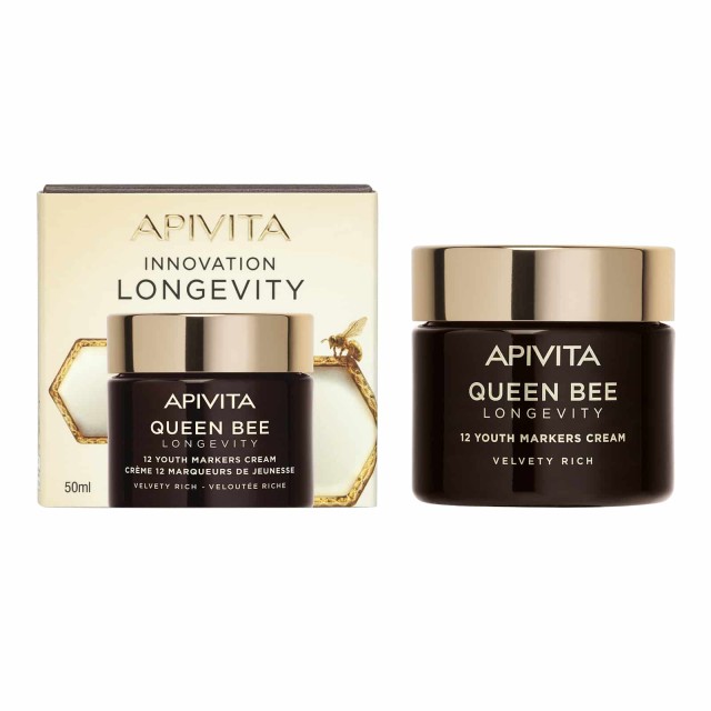 Apivita Queen Bee Longevity Rich Day Cream Πλούσια Βελούδινη Κρέμα για Δράση σε 12 Δείκτες Νεότητας 50ml