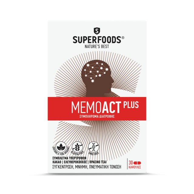 Superfoods MemoAct Plus Συμπλήρωμα Διατροφής για Μνήμη/Συγκέντρωση 30 κάψουλες