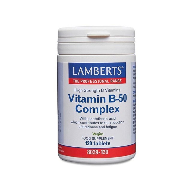 Lamberts Vitamin B 50 Complex Βιταμίνη για Ενέργεια, τα Μαλλιά & τo Δέρμα 50mg 120tabs