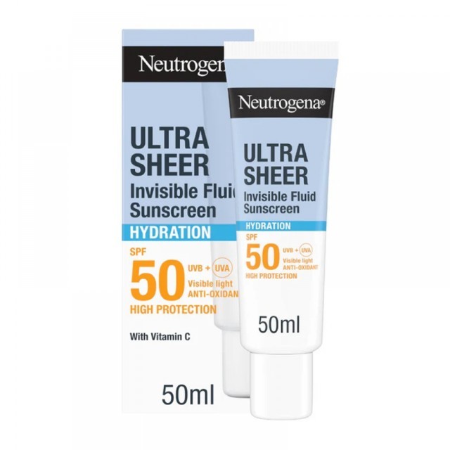Neutrogena Sunscreen Ultra Sheer Invisible Fluid Hydration SPF50 Αντηλιακό Γαλάκτωμα Προσώπου, 50ml