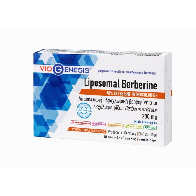 Viogenesis Liposomal Berberine 200mg Συμπλήρωμα Διατροφής με Λιποσωματική Υδροχλωρική Βερβερίνη 30 κάψουλες
