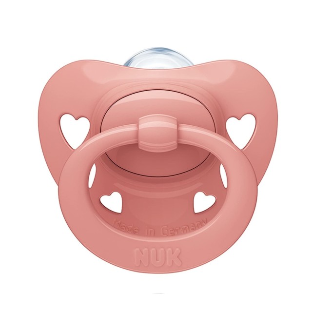 Nuk Ορθοδοντική Πιπίλα Σιλικόνης Signature για 0-6 μηνών με Θήκη Καρδίες Ροζ 1τμχ, 10.730.652