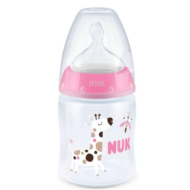 Nuk Πλαστικό Μπιμπερό Κατά των Κολικών με Θηλή Σιλικόνης για 0-6 μηνών Ροζ & Μωβ 150ml (10.743.875)