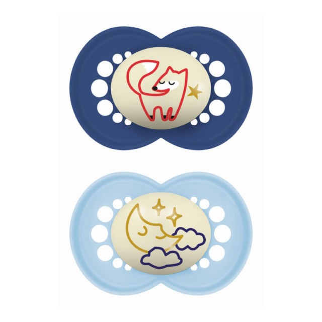 Mam Πιπίλα Σιλικόνης Original Night Μπλέ με Αλεπού και Σελήνη 6-16m 2τμχ (160s)