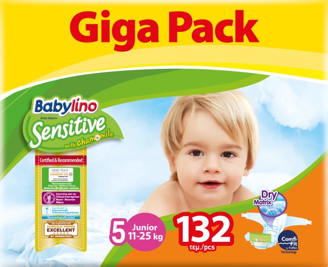 Babylino Βρεφική πάνα Sensitive No5 11-25 Kg GIGA PACK (3x44) 132 τμχ