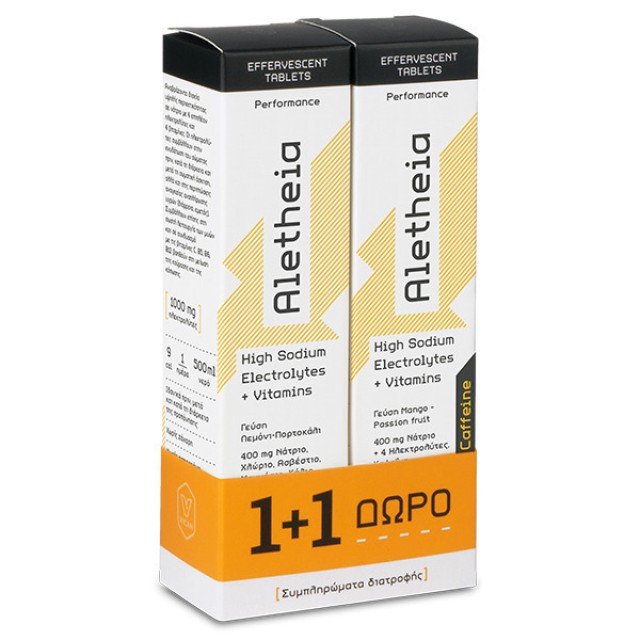 Aletheia Ηλεκτρολύτες High Sodium & Caffeine, 1000mg Mango Passion Fruit 2 x 18 eff tabs