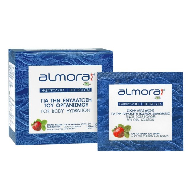 Almora Plus Sachet Ηλεκτρολύτες για την Ενυδάτωση του Οργανισμού, Γεύση Φράουλα 12 φακελίδια