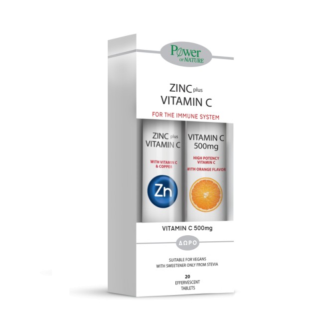 Power Of Nature Zinc & Vitamin C Stevia 20 αναβράζοντα δισκία & Vitamin C 500mg 20 αναβράζοντα δισκία Λεμόνι