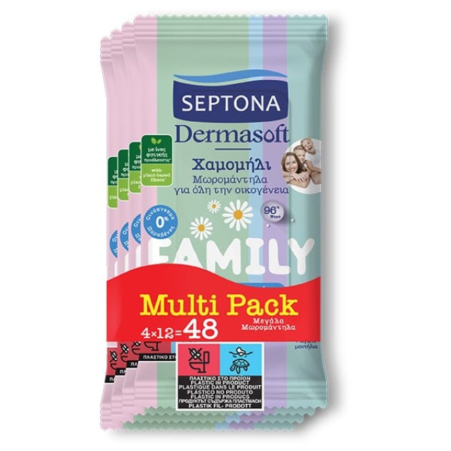 Septona Μωρομάντηλα Dermasoft Family Multipack 4χ12 τεμ