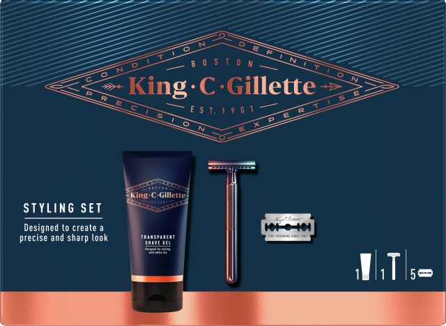 Gillette King C.Gillette Σετ Styling Shave Gel 150ml & Ξυριστική Μηχανή 1τμχ & Ανταλλακτικά Ξυράφια Διπλής Ακμής 5τμχ