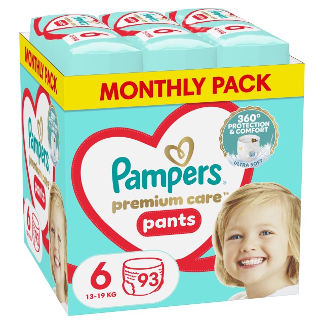 Pampers Βρεφικές Πάνες Monthly Premium Care Pants Πάνες - Βρακάκι Μεγ 6  (13-19Kg) 93 Πάνες - Βρακάκι