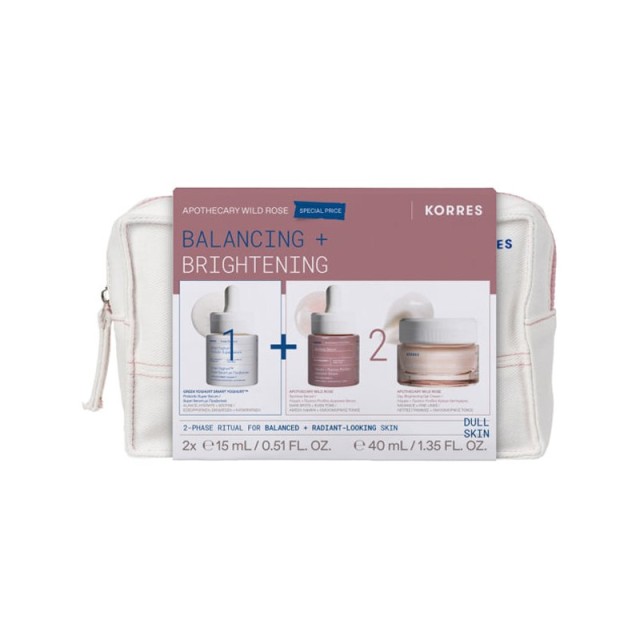 Korres Promo Άγριο Τριαντάφυλλο Balancing & Brightening Σετ Περιποίησης για Εξισορρόπηση και Λάμψη  με Smart Yoghurt Super Serum με Προβιοτικά 15ml, Apothecary Wild Rose Ορός Προσώπου για Λάμψη 15ml, Κρέμα-Gel Ημέρας για Κανονικές & Μεικτές Επιδερμίδες 40