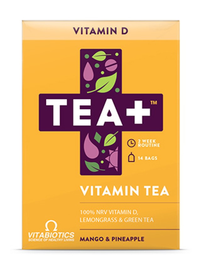 Vitabiotics TEA+ Vitamin D Πράσινο Τσάι Με γεύση μάνγκο & ανανά 14τμχ