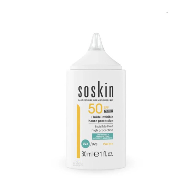 Soskin Invisible Fluid High-Protection Αδιάβροχο Αντηλιακό Προσώπου Υψηλής Προστασίας SPF50+ LOW-TOX Τεχνολογίας 30ml
