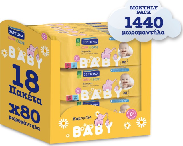 Septona Μωρομάντηλα Calm n Care Xαμομήλι Μοnthly Pack 1440 τμχ,  80x18  (κωδ 1408)