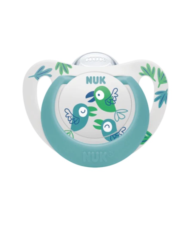 Nuk Star Πιπίλα Σιλικόνης Άσπρη με Παπαγάλο 6-18m , 1 τεμάχιο (10.736.781)
