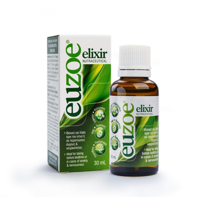 Uni-Pharma Euzoe Elixir Φόρμουλα Βαλεριάνας, Λυκίσκου & Πασιφλόρας 30ml