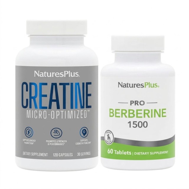 Natures Plus Promo Pack Berberine 1500mg για Υποστήριξη του Καρδιαγγειακού Συστήματος & Μεταβολισμό Λίπους 60 ταμπλέτες  + Δώρο Creatine Monohydrate Μονοϋδρική Κρεατίνη 120 κάψουλες