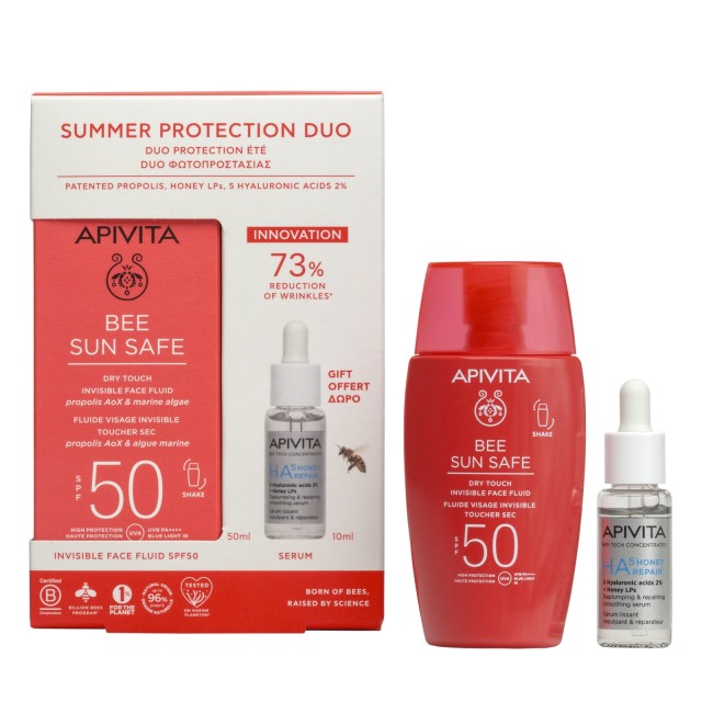 Apivita Promo Pack Bee Sun Safe Λεπτόρρευστη Κρέμα Προσώπου Dry Touch SPF50 50ml + ΔΩΡΟ HA5 Honey Repair Serum 10ml
