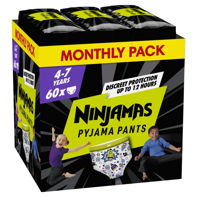 Pampers Πάνες Ninjamas Night Pants Πάνα - Βρακάκι Monthly Pack 60 τεμ. για Αγόρια 4-7 ετών (17-30kg)