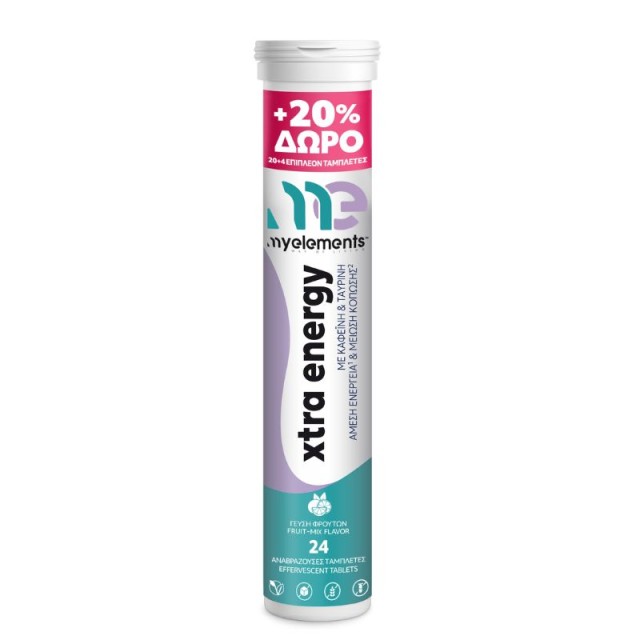 My Elements Xtra Energy Συμπλήρωμα Διατροφής για Άμεση Ενέργεια και Μείωση της Κόπωσης με γεύση φρούτων 24 αναβράζουσες ταμπλέτες