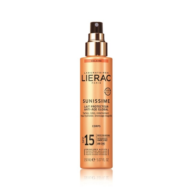 Lierac Sunissime Lait Protecteur Energisant Anti-Age Global SPF15 Aντηλιακό Γαλάκτωμα Σώματος ολικής αντιγήρανσης 150ml