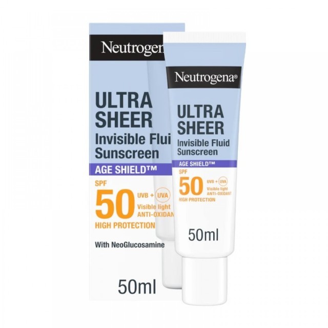 Neutrogena Sunscreen Ultra Sheer Invisible Fluid Age Shield SPF50 Αντηλιακό Προσώπου, 50ml