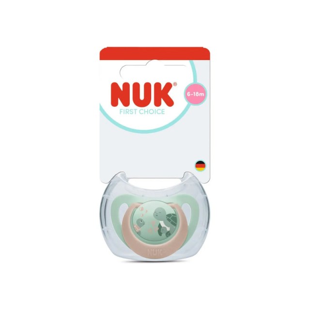 Nuk First Choice Ορθοδοντική Πιπίλα Σιλικόνης με Θήκη 6-18m Χελώνα, 1 Τεμάχιο