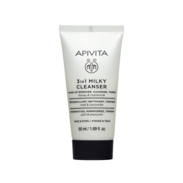 Apivita 3in1 Milky Cleanser for Face & Eyes Γαλάκτωμα Καθαρισμού για Πρόσωπο και Μάτια με Μέλι και Χαμομήλι 50ml
