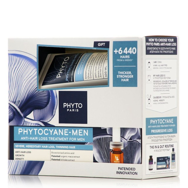 Phyto Promo Phytocyane Anti-Hair Loss Treatment for Men with Ampoules, 12x5ml & Shampoo, 100ml