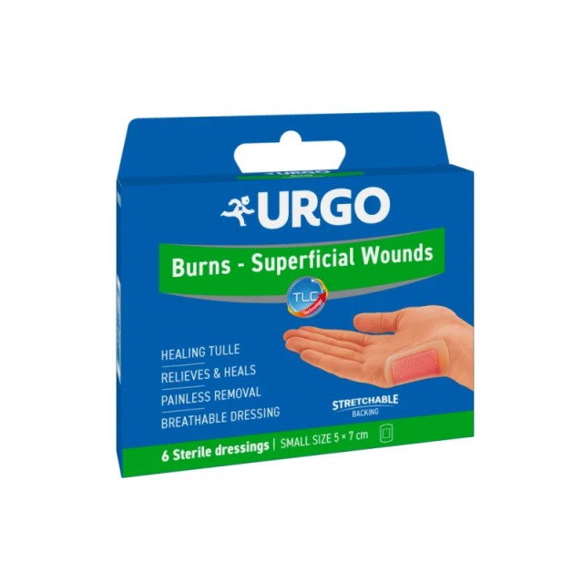 Urgo Burns & Superficial Wounds Dressings Αποστειρωμένα Λιπιδοκολλοειδή Επιθέματα για Εγκαύματα 6 τεμάχια