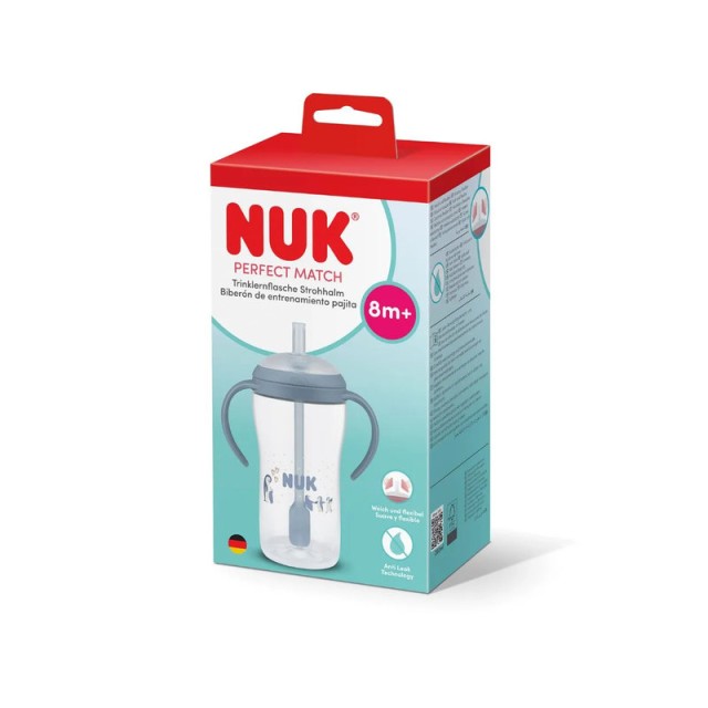Nuk Perfect Match Εκπαιδευτικό Ποτήρι με Καλαμάκι Σιλικόνης 8m+ Πιγκουίνος 260ml