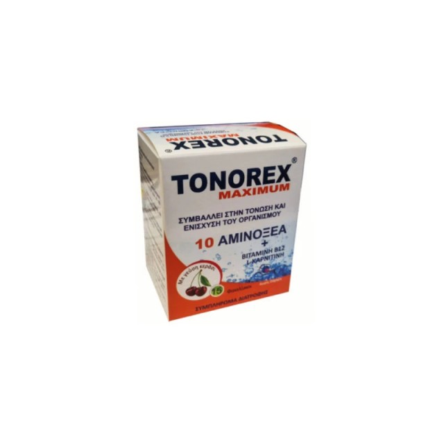 Medichrom Tonorex Maximum για Τόνωση & Ενίσχυση του Οργανισμού με 10 Αμινοξέα Βιταμίνη Β12 & L-Καρνιτίνη με Γεύση Κεράσι 15 φακελίσκοι