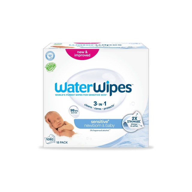 WaterWipes Άοσμα Μωρομάντηλα με 99.9% Νερό για Ηλικίες 0+ 1080 Μαντηλάκια (18πακ/60τμχ)
