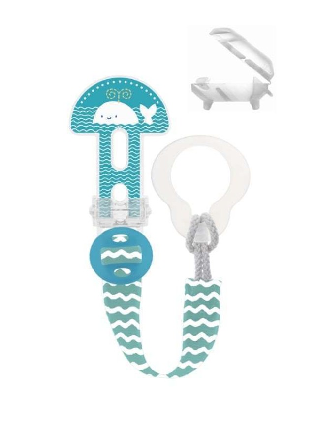 Mam Clip It & Cover Κορδέλα Στήριξης Πιπίλας Σιέλ Φάλαινα με Καπάκι, 0m+ 335 1 τεμ.