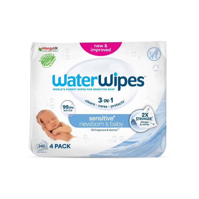 WaterWipes Άοσμα Μωρομάντηλα με 99.9% Νερό για Ηλικίες 0+  240 Μαντηλάκια (4πακ/60τμχ)