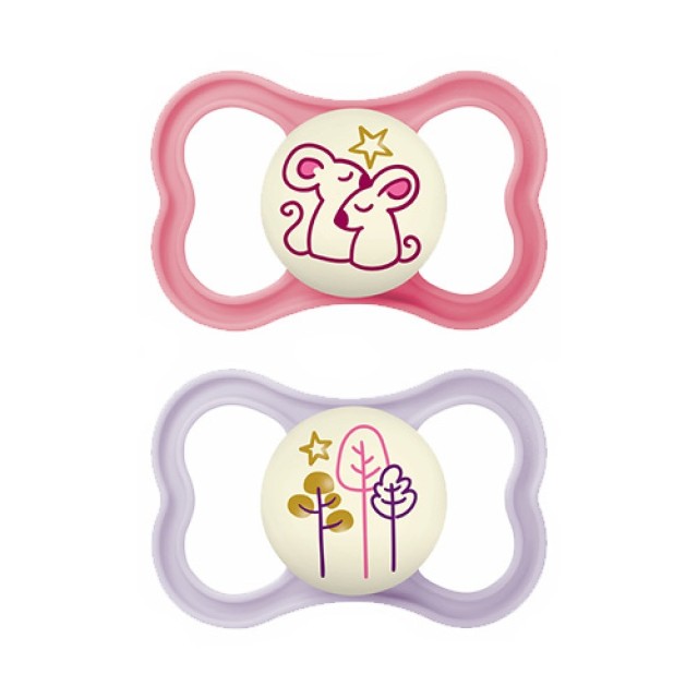 Mam Air Night Ορθοδοντικές Πιπίλες Σιλικόνης 6-16 μηνών Ροζ/Λιλά, (217S) 2τμχ