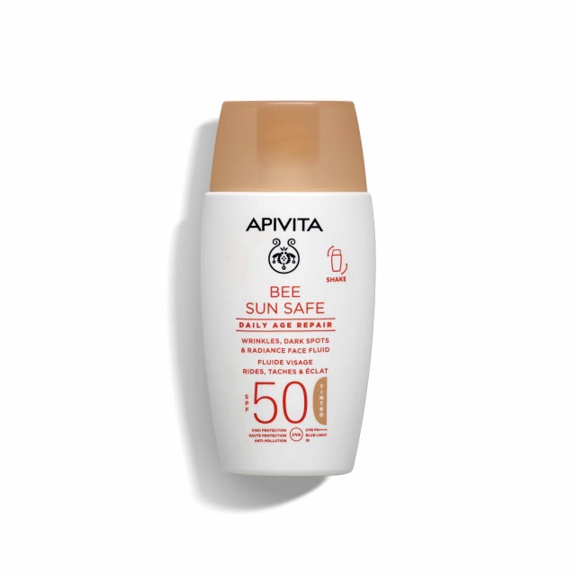 Apivita Bee Sun Safe Daily Age Repair Tinted SPF50 Dry Touch Λεπτόρρευστη Κρέμα Λάμψης για Ρυτίδες & Πανάδες με Χρώμα 50ml
