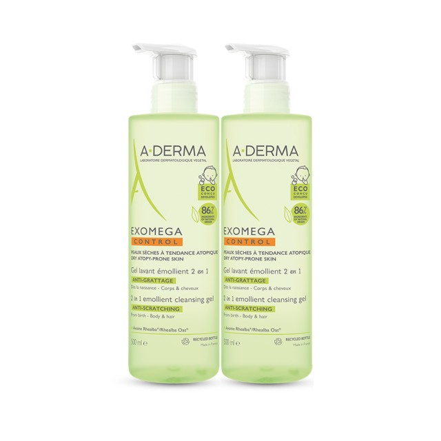 A-Derma Promo Exomega Control Emollient Cleansing Gel 2 in 1  Μαλακτικό Ζελ Καθαρισμού 2x500ml