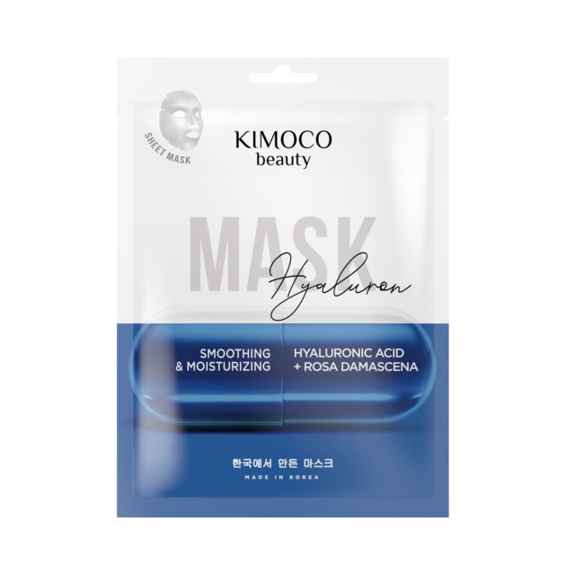 KIMOCO Sheet Mask Ενυδατική Μάσκα Προσώπου με Υαλουρονικό και Άνθη Ρόδων Δαμασκού 23ml