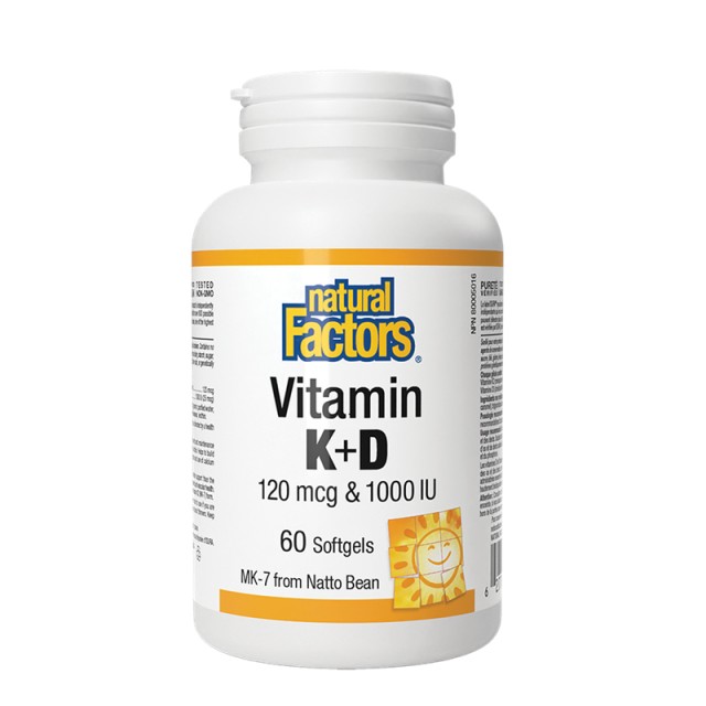 Natural Factors Vitamin K 120mcg & D 1000IU για το Ανοσοποιητικό & τα Οστά 60 Μαλακές Κάψουλες