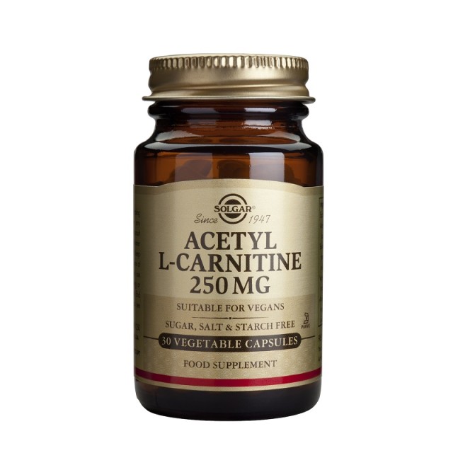 Solgar Acetyl L-Carnitine Συμπλήρωμα Διατροφής με Καρνιτίνη 250mg 30 φυτικές κάψουλες