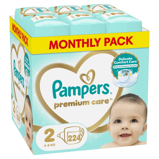 Pampers Βρεφικές Πάνες Premium Care Monthly Pack Πάνες Μέγεθος Νο2 (4-8kg) 224 πάνες