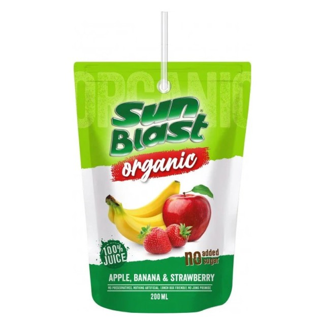 Βιο-Υγεία Sun Blast Ανάμεικτος Βιολογικός Χυμός με Γεύση Μήλο, Μπανάνα και Φράουλα 200ml