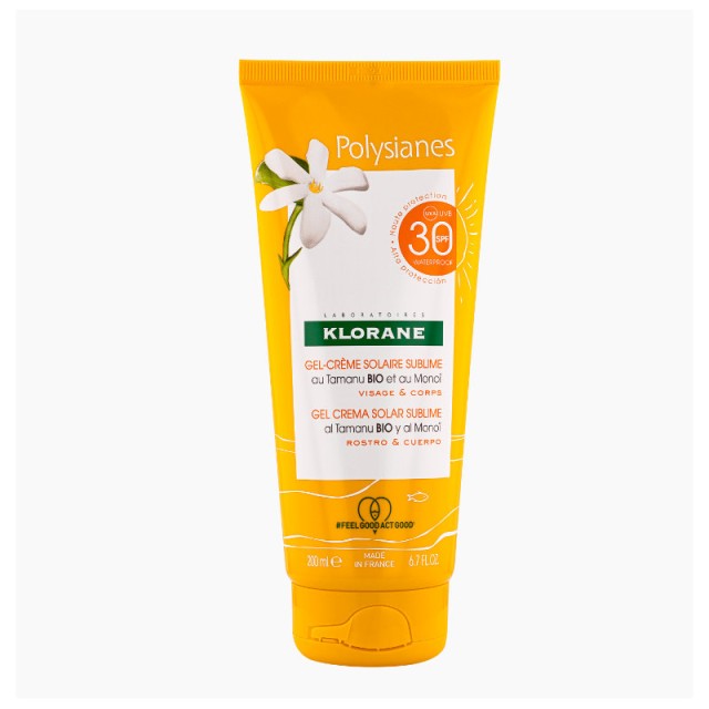 Klorane Polysianes Sunscreen Cream-Gel Αντηλιακή Κρέμα-Τζέλ Σώματος με Βιολογικό Tamanu & Monoi SPF30 200ml