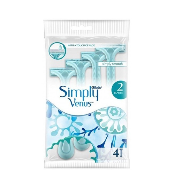 Gillette Simply Venus 2 Ξυραφάκια Σώματος μιας Χρήσης με 2 Λεπίδες & Λιπαντική Ταινία Blue 4τμχ